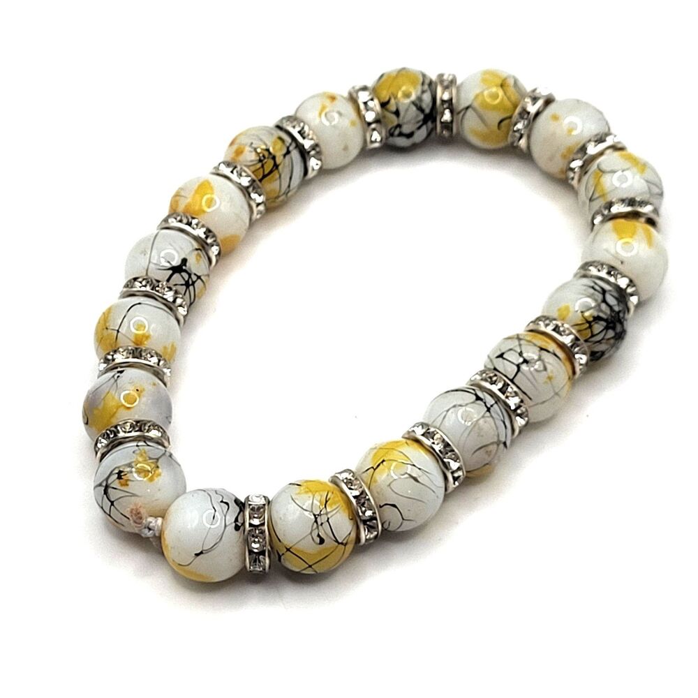 Cracked Yellow White Faux Marble Chunky Bracelet 8in